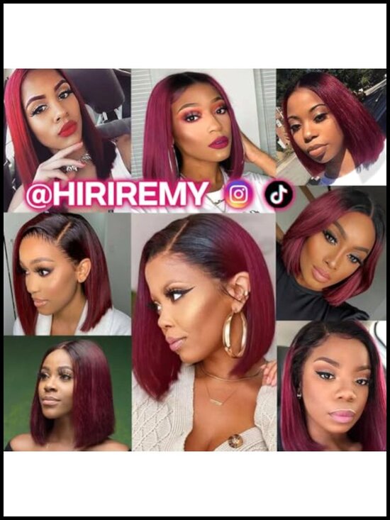 HD Lace Front Bob Wig Human Hair Straight Pre Plucked Glueless Side Part 180% main image 5